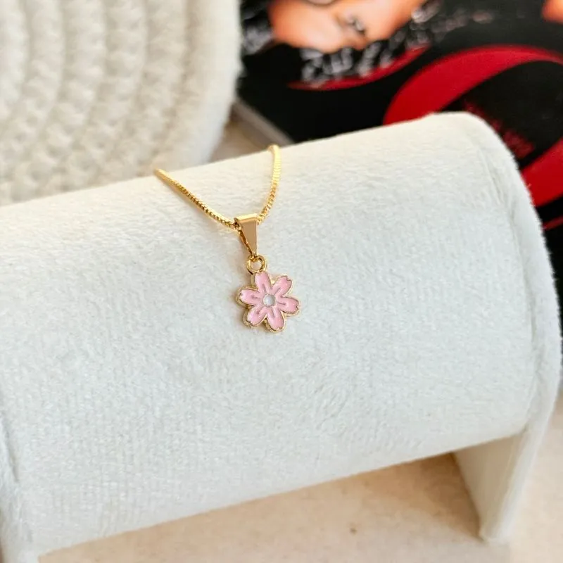 COLAR INFANTIL FLOR  ROSA RESINADA