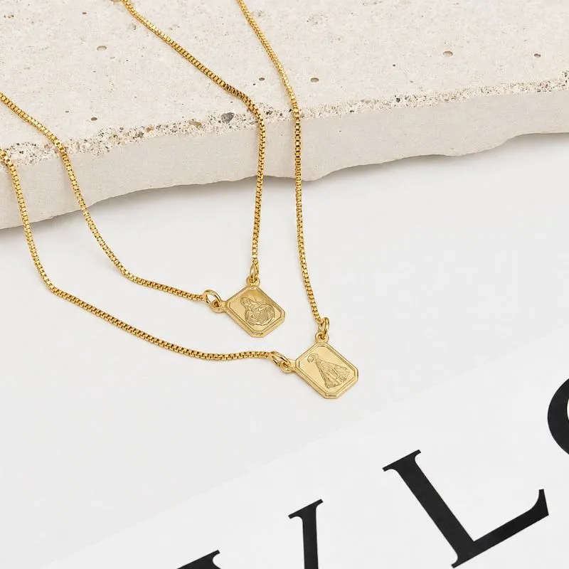 ESCAPULÁRIO VENEZIANA PLACA MINI NOSSA SENHORA APARECIDA E SAGRADO CORAÇÃO DE 60CM