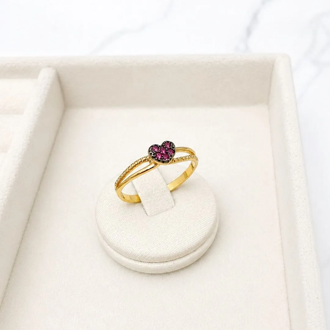 ANEL SOLITÁRIO CORAÇÃO MICRO ZIRCONIAS PINK
