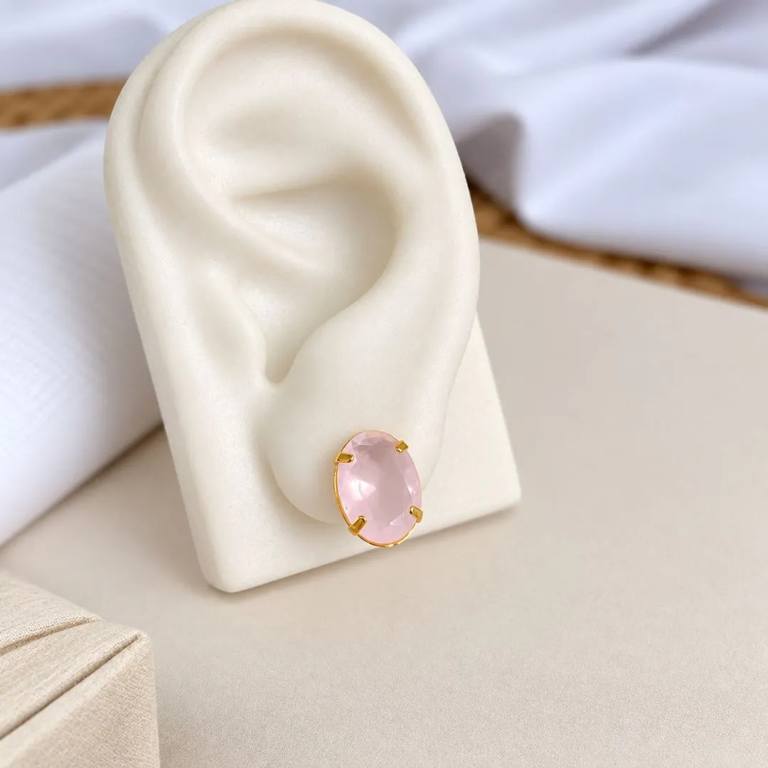 BRINCO OVAL ROSA QUARTZO
