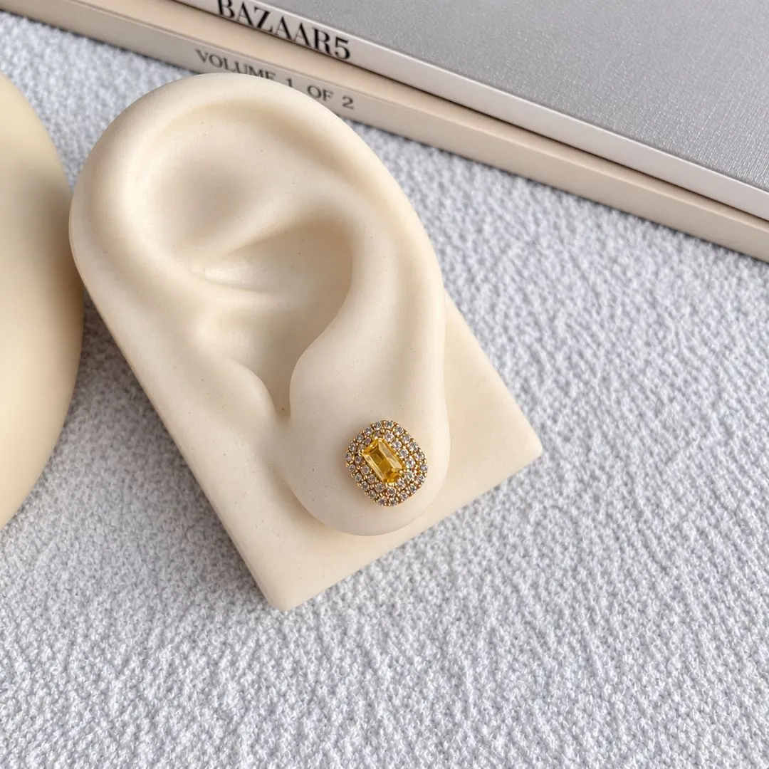 BRINCO RETANGULAR COM MICRO ZIRCONIAS - AMARELO