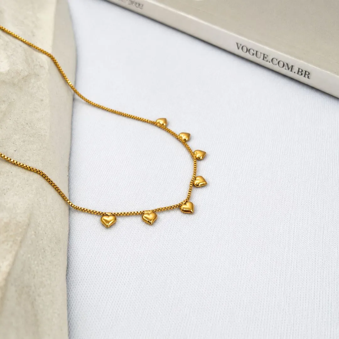 COLAR CHOKER 7 CORAÇÕES LISOS 36CM + 8CM EXTENSOR