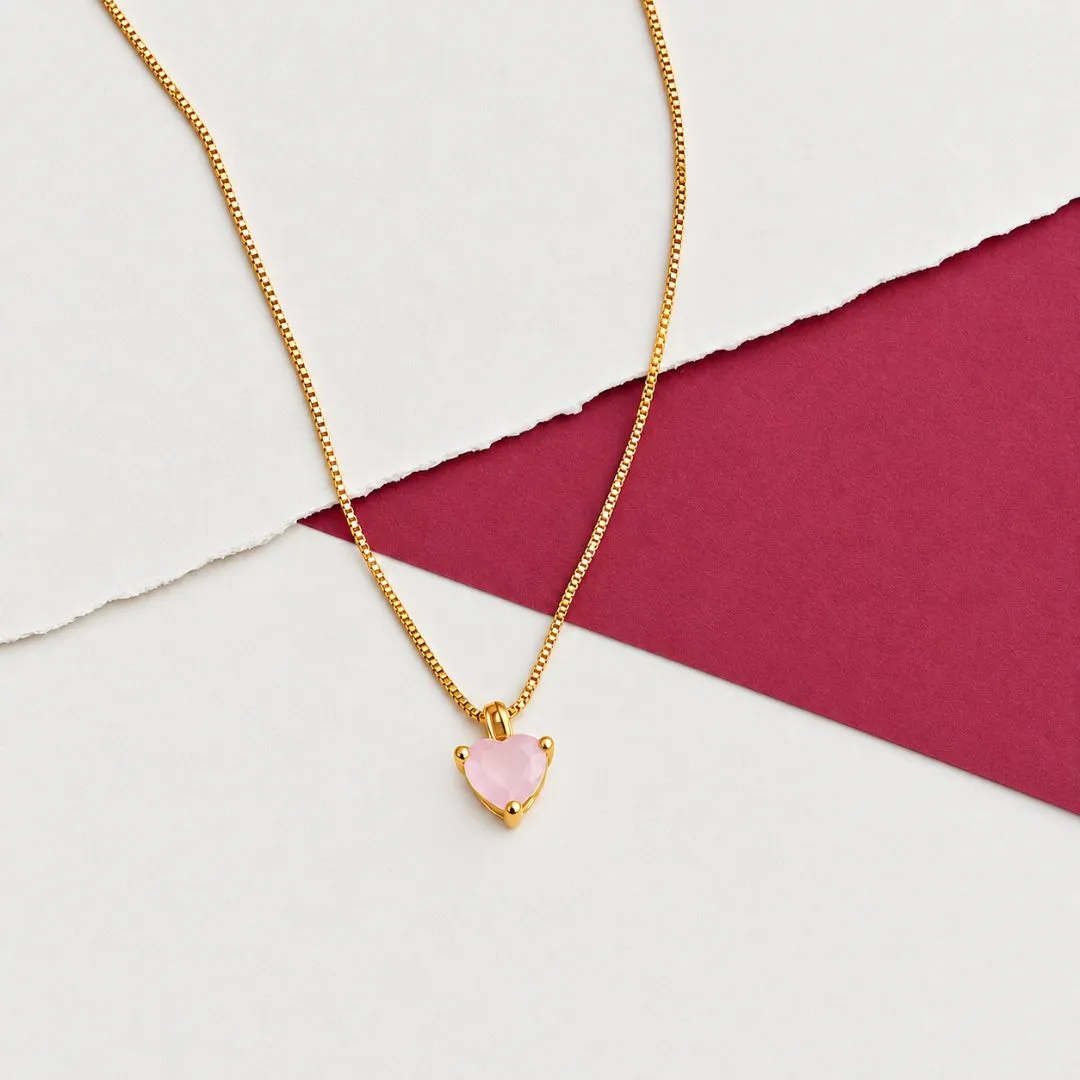 COLAR MINI CORAÇÃO ROSA QUARTZO