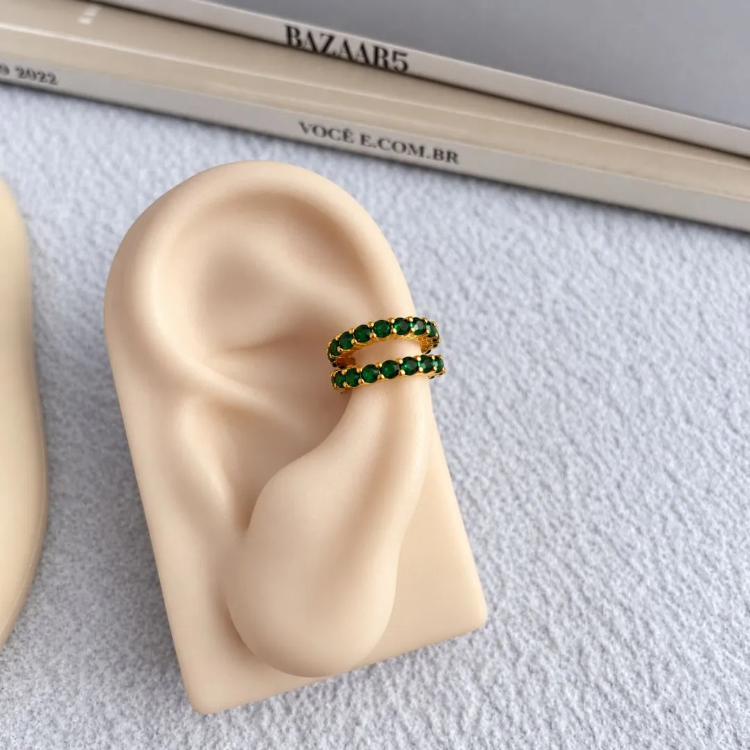 PIERCING FAKE DUPLO CRAVEJADO VERDE ESMERALDA