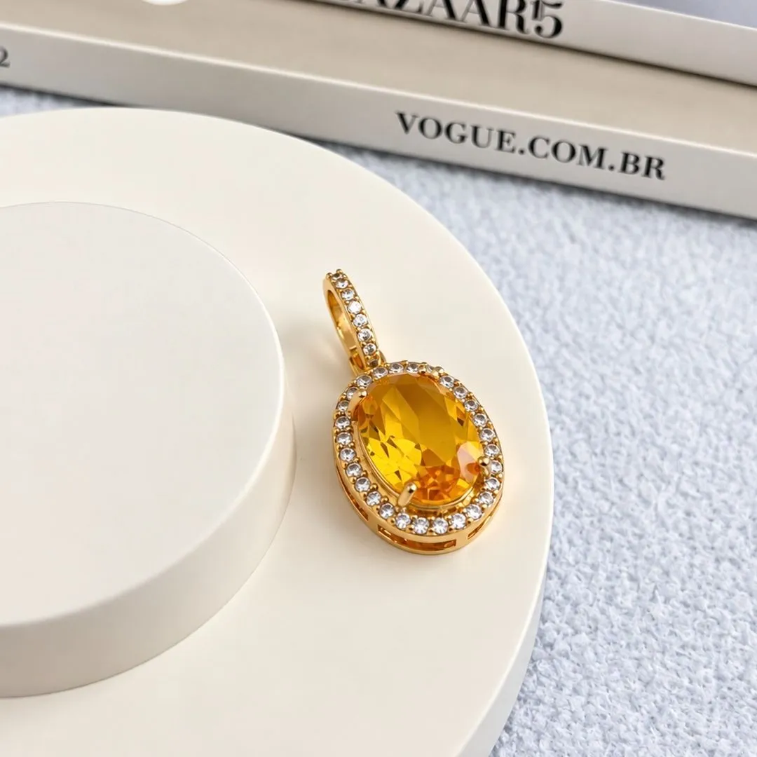 PINGENTE OVAL AMARELO COM ZIRCONIAS