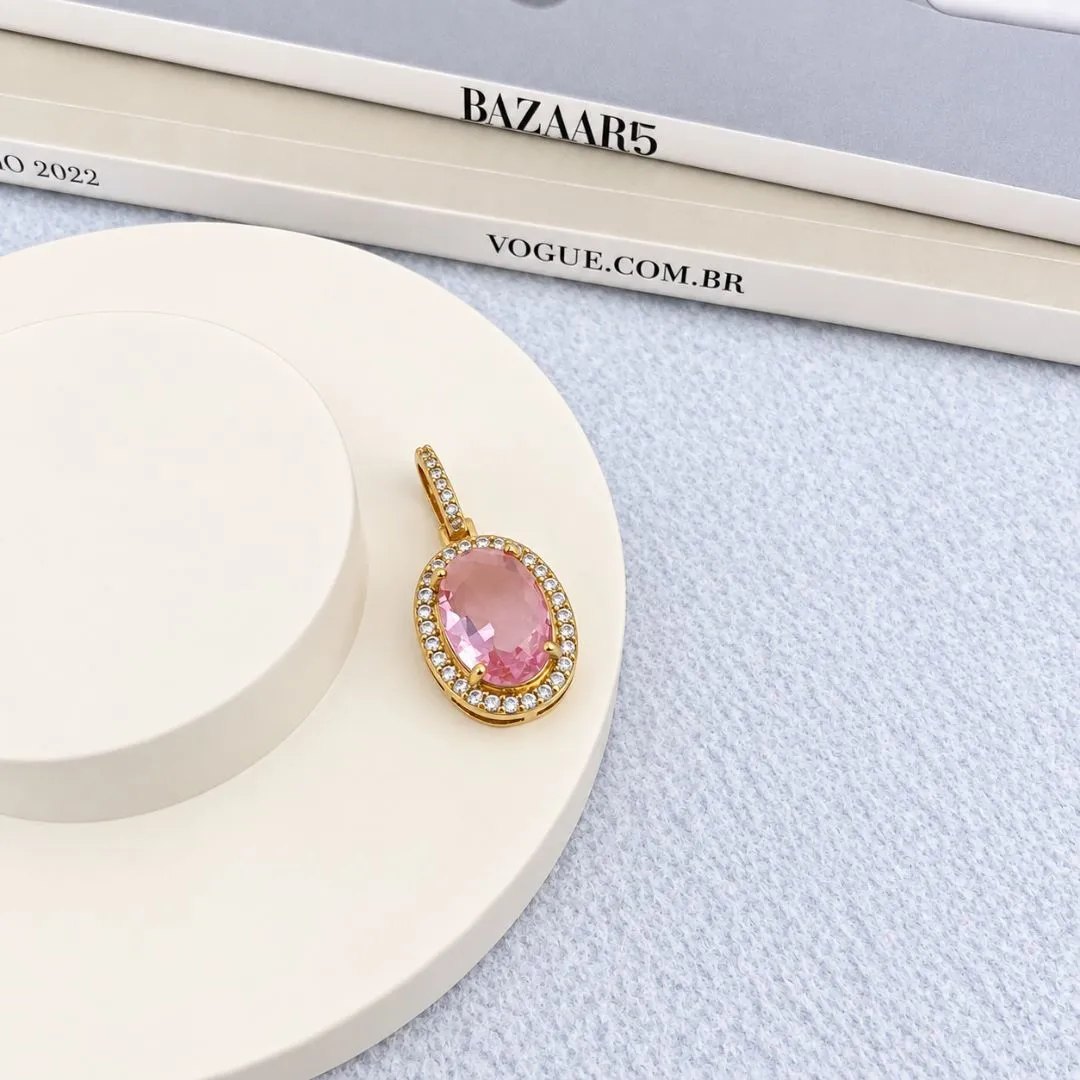 PINGENTE OVAL ROSA CLARO COM ZIRCONIAS