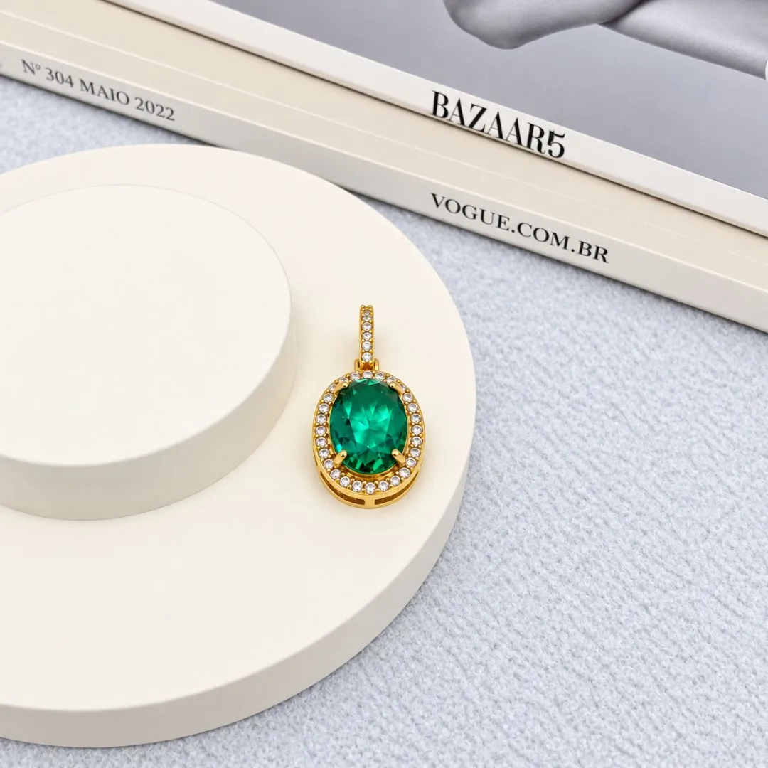 PINGENTE OVAL TURMALINA COM ZIRCONIAS
