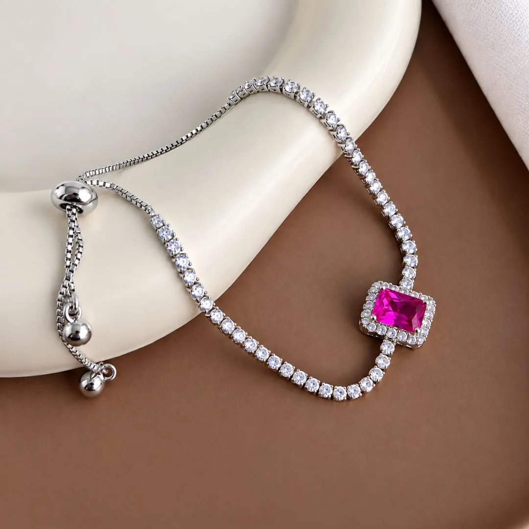 PULSEIRA AJUSTÁVEL RIVIERA PINGENTE RETANGULAR PINK