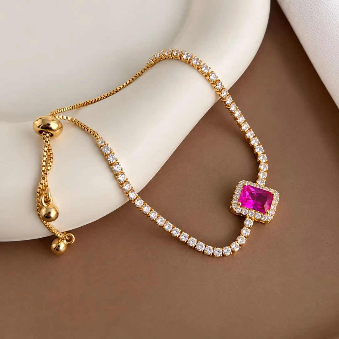 PULSEIRA AJUSTÁVEL RIVIERA PINGENTE RETANGULAT PINK