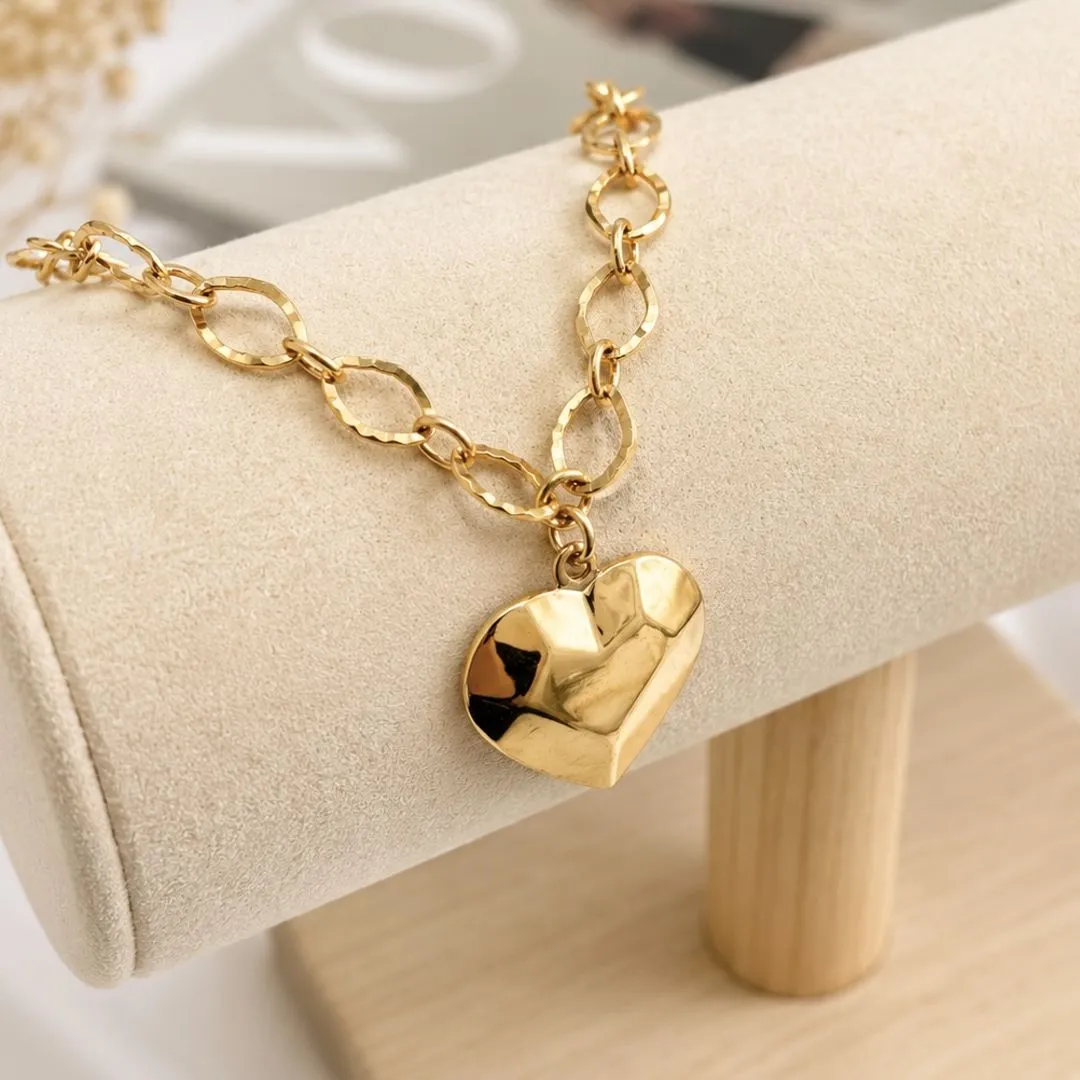 PULSEIRA ELO COM PINGENTE CORAÇÃO 3D