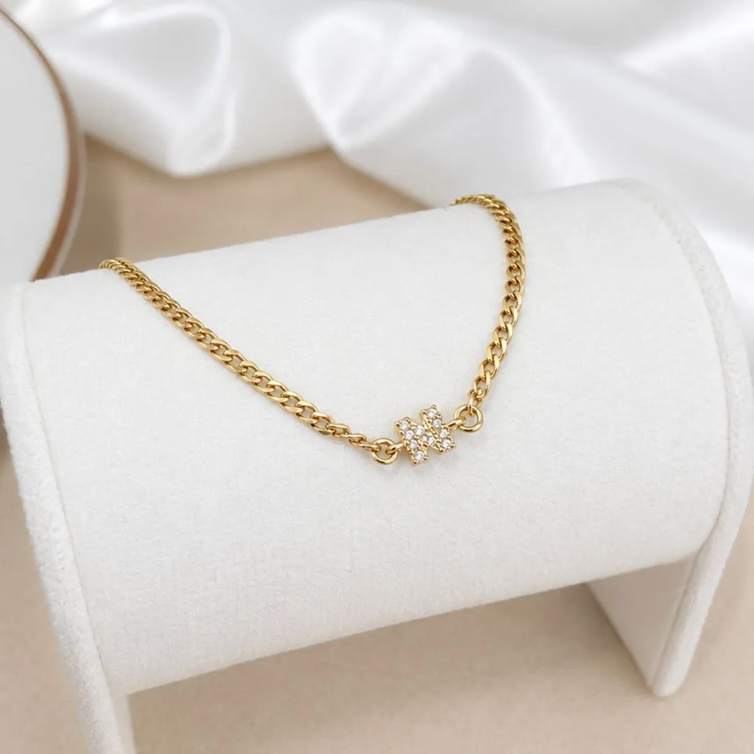PULSEIRA ELO GRUMET FINA COM LETRA DE ZIRCONIA - N