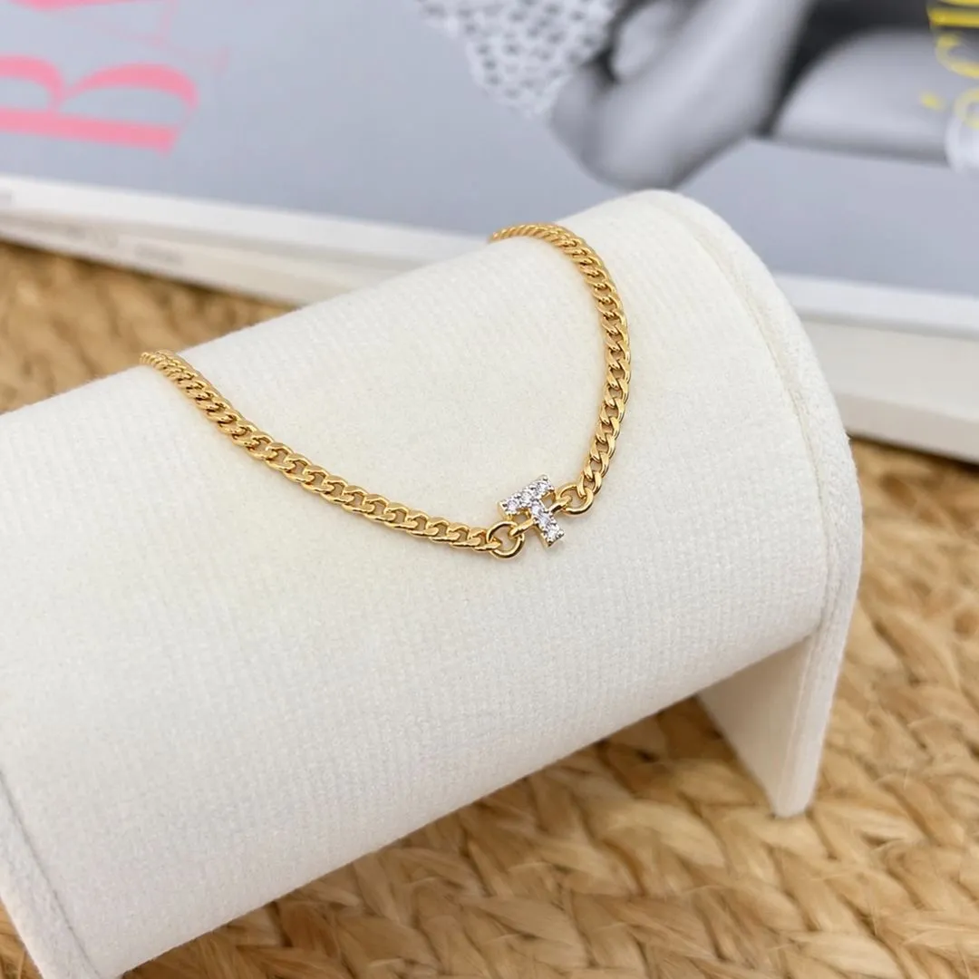 PULSEIRA ELO GRUMET FINA COM LETRA DE ZIRCONIA - T