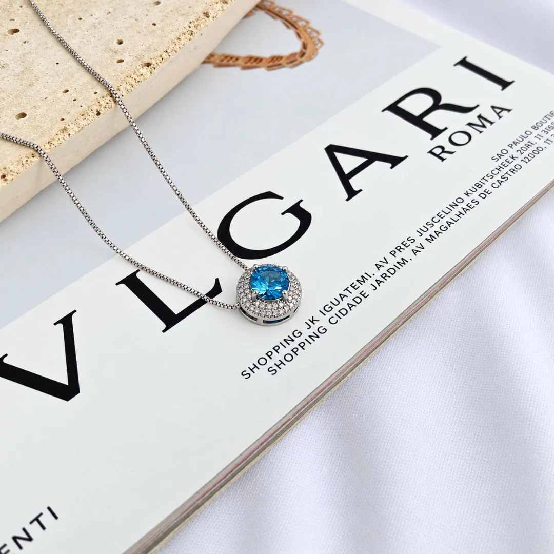 COLAR ZIRCONIA AZUL REDONDA COM ACABAMENTO EM MICRO ZIRCONIAS
